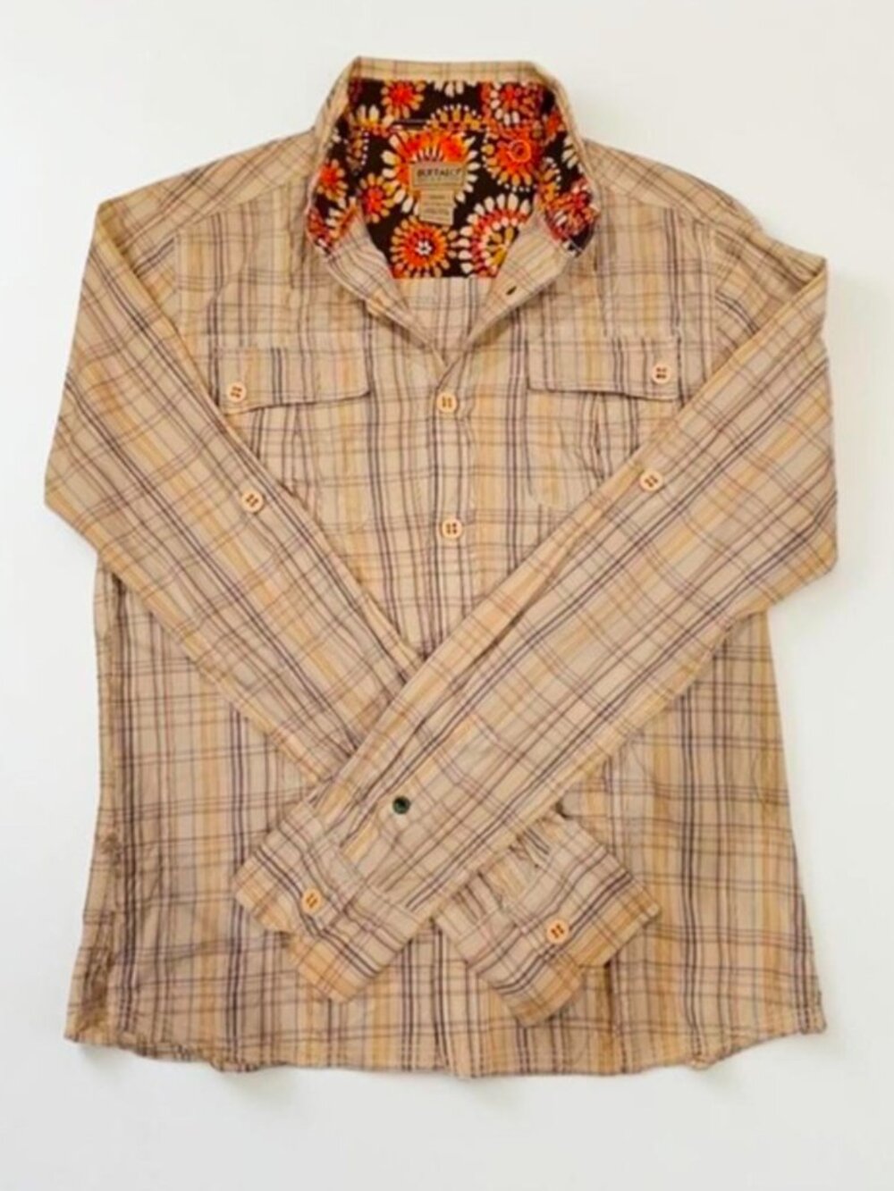 Buffalo David Bitton Mens Plaid Button-Up Shirt With Floral Contrast Lining M Be